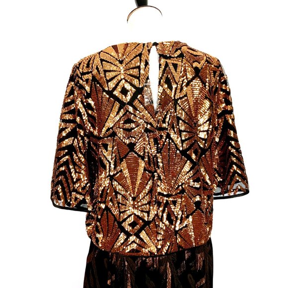 New Everly Sequin Gold Copper Geometric Pattern Glam Party Top Sz M - Picture 14 of 16